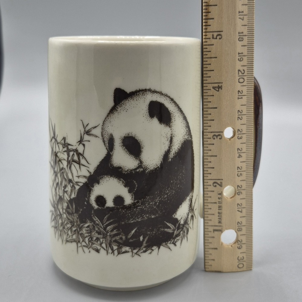 Panda Bear Coffee Mug Vintage Japan Cup Mom Baby Bamboo Brown Cream - Picture 5 of 6